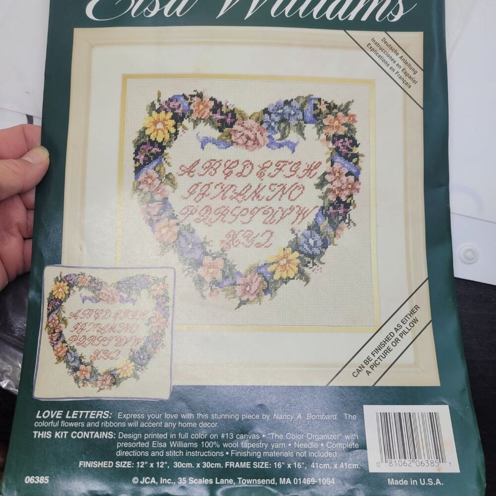 Elsa Williams Needlepoint Kit 12x12 Love Letters Heart Alphabet Sampler VTG